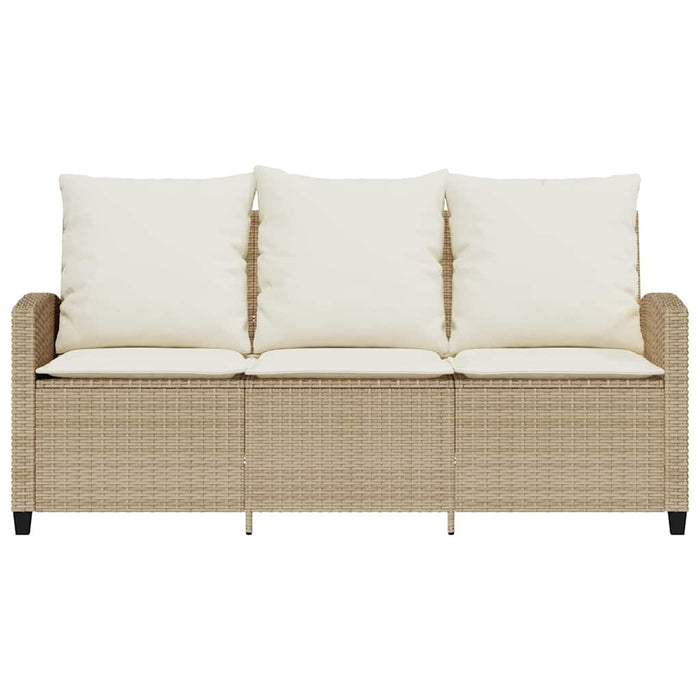 Divano Giardino 3 Posti con Cuscini e Tavolo Beige Polyrattan
