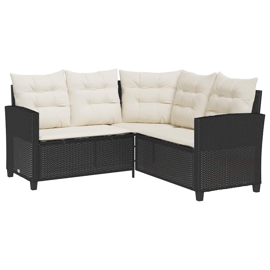 Divano da Giardino con Tavolo e Cuscini a L-Sofa da Giardino-Divano da esterno Nero in Polyrattan 490107