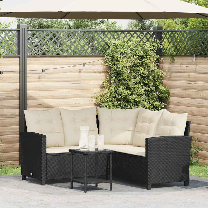 Divano da Giardino con Tavolo e Cuscini a L-Sofa da Giardino-Divano da esterno Nero in Polyrattan 490107