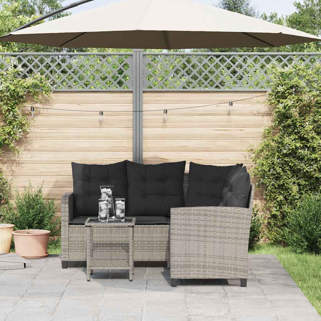 vidaXL Divano da Giardino con Tavolo e Cuscini a L Grigio Polyrattan
