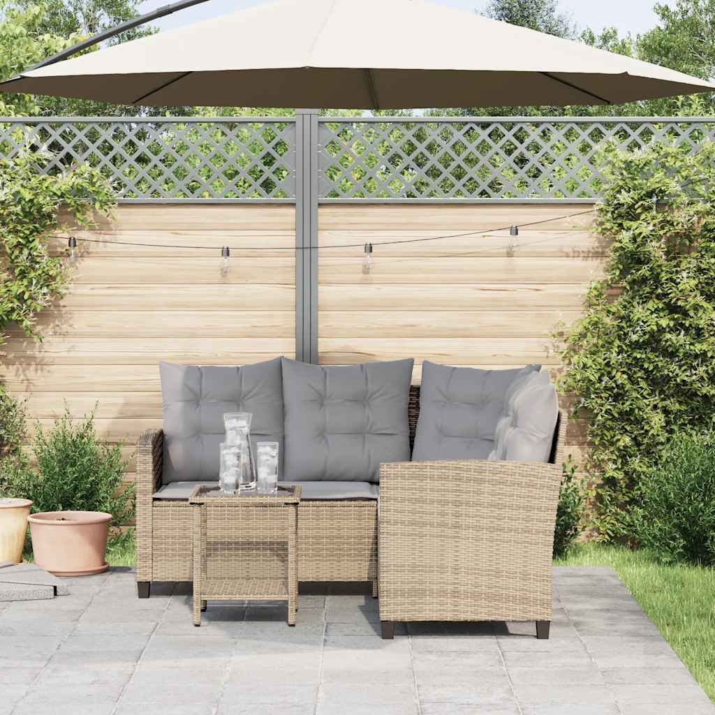 Divano da Giardino con Tavolo e Cuscini a L Beige in Polyrattan 4103875