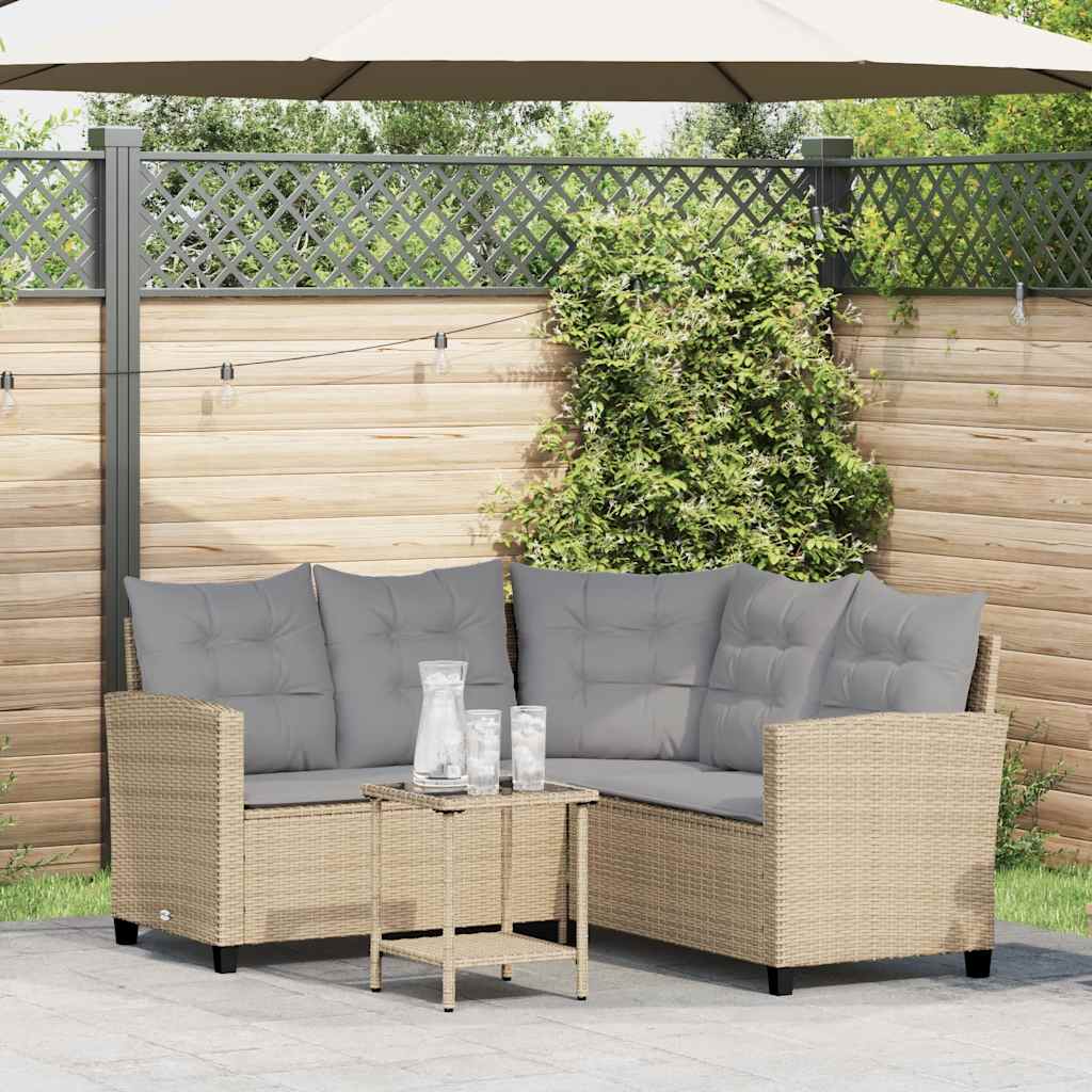 vidaXL Divano da Giardino con Tavolo e Cuscini a L Beige in Polyrattan