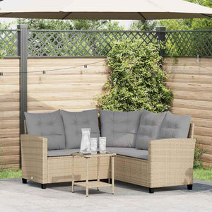 vidaXL Divano da Giardino con Tavolo e Cuscini a L Beige in Polyrattan