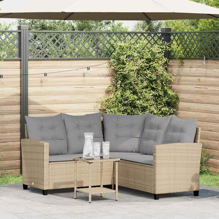 vidaXL Divano da Giardino con Tavolo e Cuscini a L Beige in Polyrattan