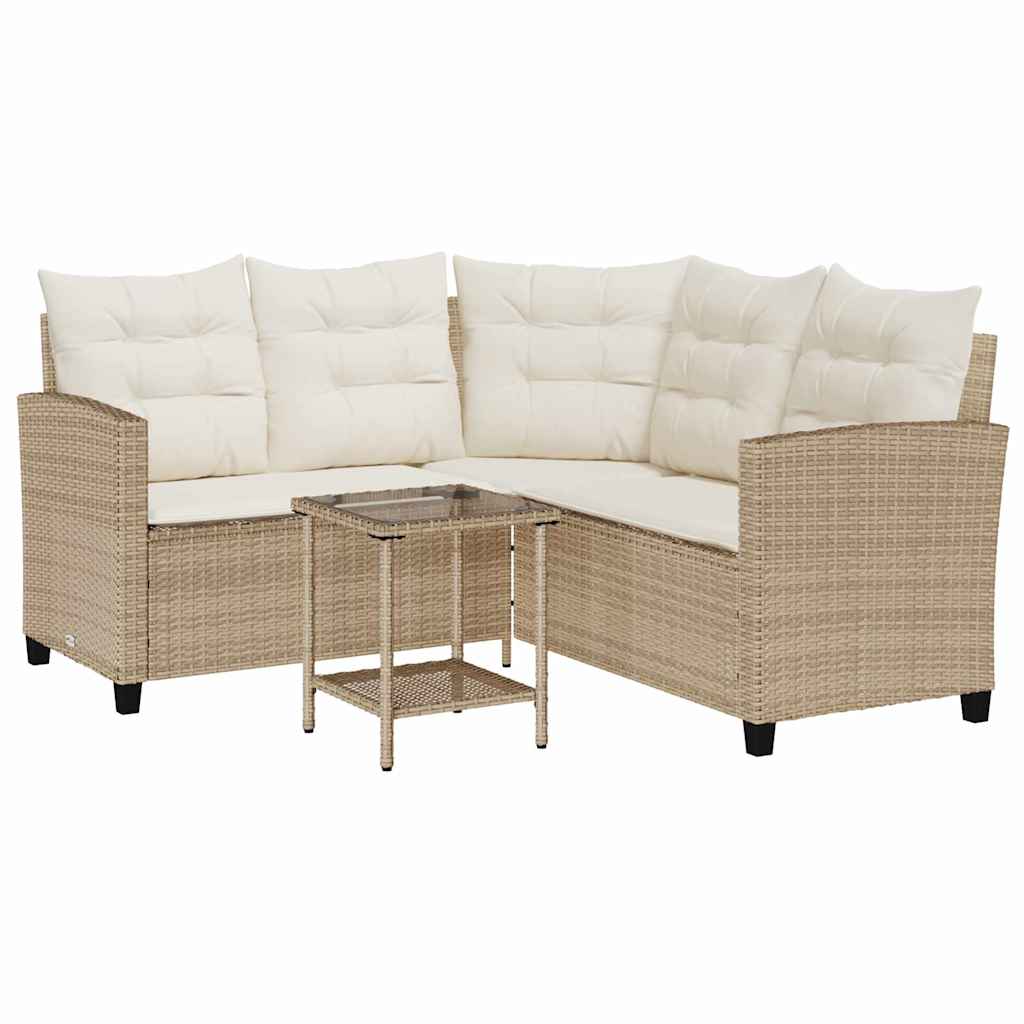 Divano da Giardino con Tavolo e Cuscini a L Beige in Polyrattan 4103876