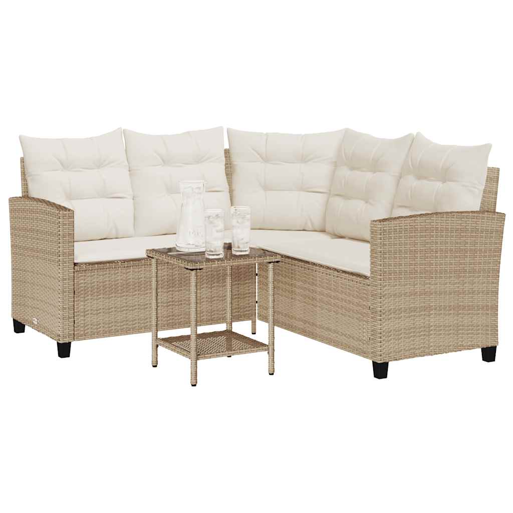 Divano da Giardino con Tavolo e Cuscini a L Beige in Polyrattan 4103876