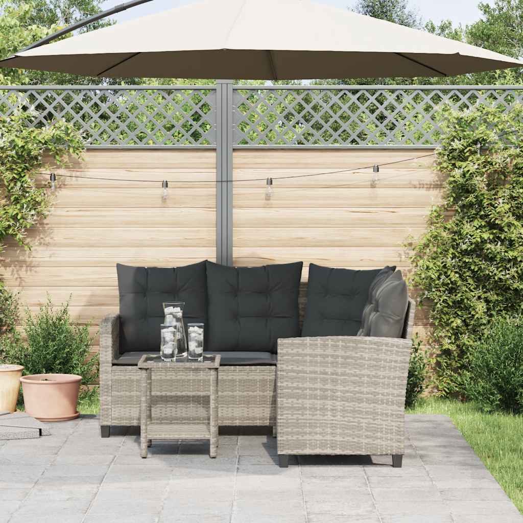 Divano Giardino Tavolo e Cuscini a L-Sofa da Giardino-Divanetto da esterno Grigio Chiaro Polyrattan 629436