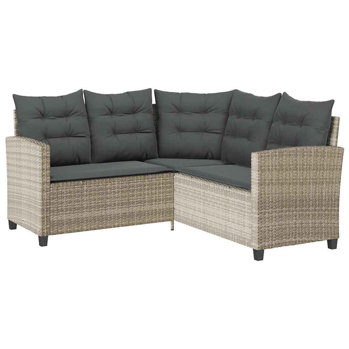Divano Giardino Tavolo e Cuscini a L-Sofa da Giardino-Divanetto da esterno Grigio Chiaro Polyrattan 629436