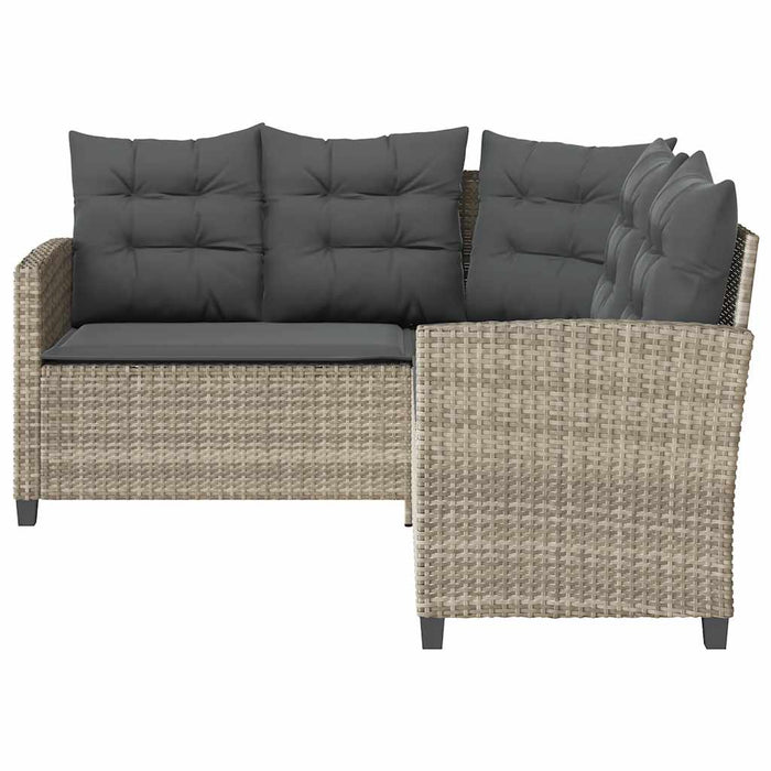 Divano Giardino Tavolo e Cuscini a L-Sofa da Giardino-Divanetto da esterno Grigio Chiaro Polyrattan 629436