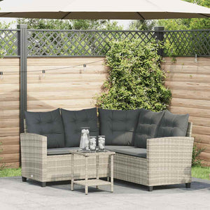 Divano Giardino Tavolo e Cuscini a L-Sofa da Giardino-Divanetto da esterno Grigio Chiaro Polyrattan 629436
