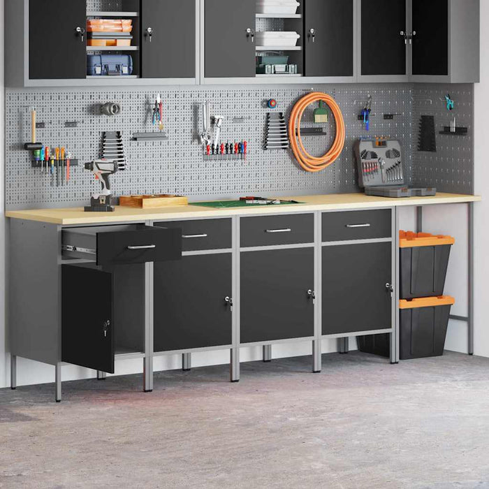 Mobile da lavoro 5 pcs Nero 255 x 55 x 85 cm Legno multistrato 3321392