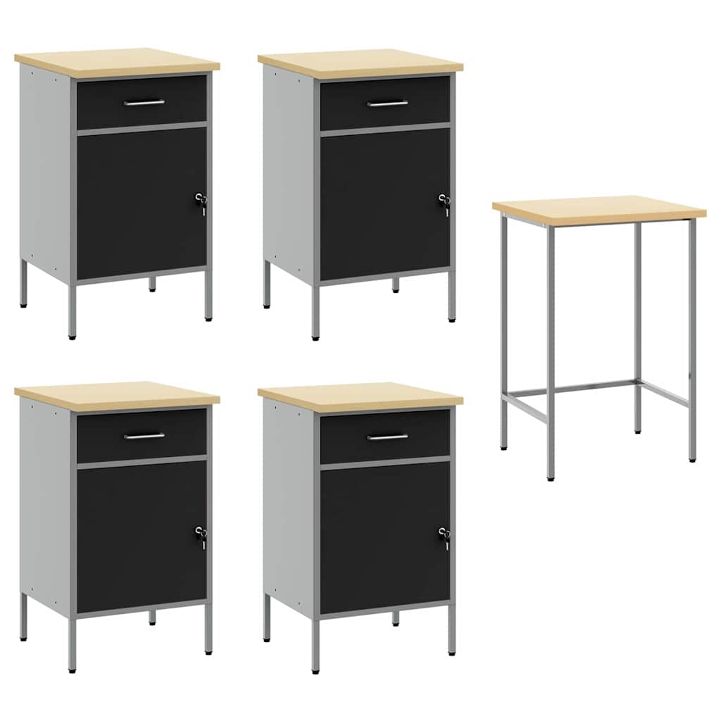 Mobile da lavoro 5 pcs Nero 255 x 55 x 85 cm Legno multistrato 3321392