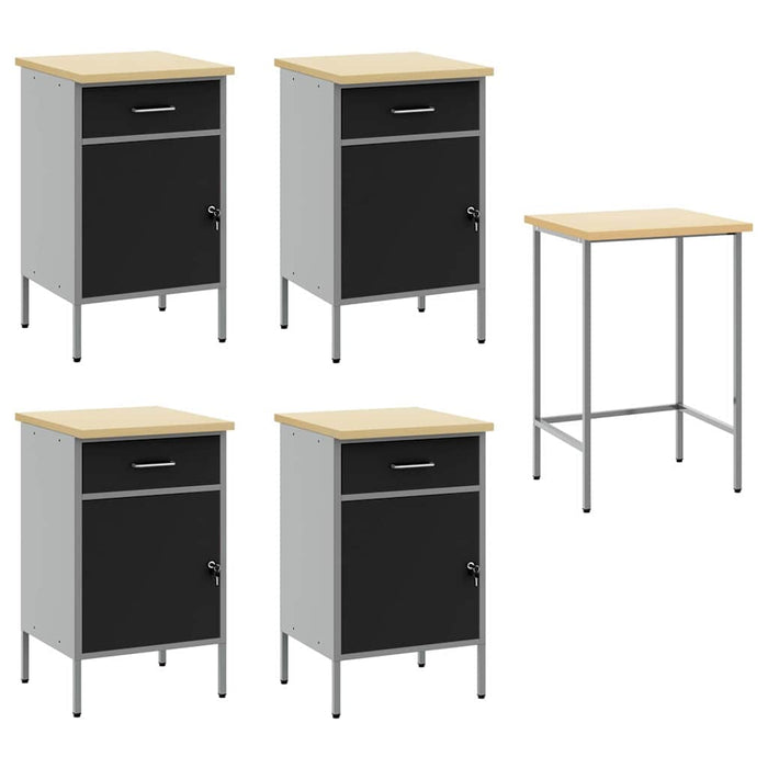 Mobile da lavoro 5 pcs Nero 255 x 55 x 85 cm Legno multistrato 3321392