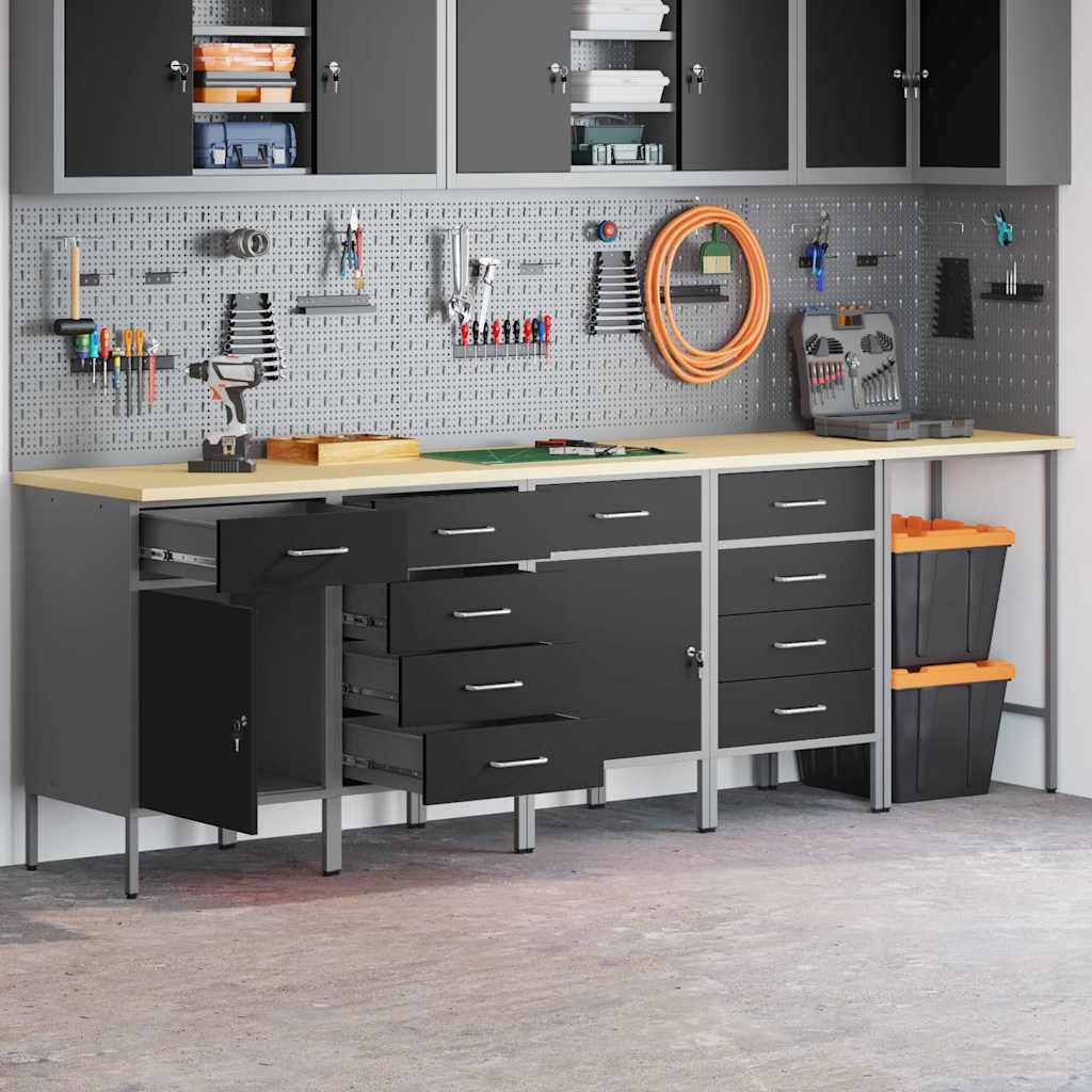 Mobile da lavoro 5 pcs Nero 255 x 55 x 85 cm Legno multistrato 3321394