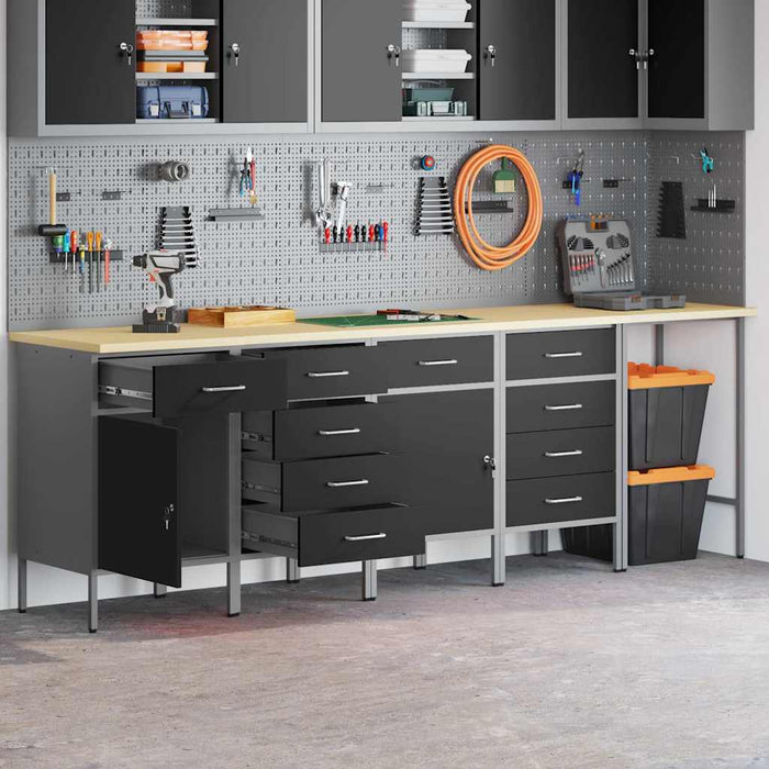 Mobile da lavoro 5 pcs Nero 255 x 55 x 85 cm Legno multistrato 3321394