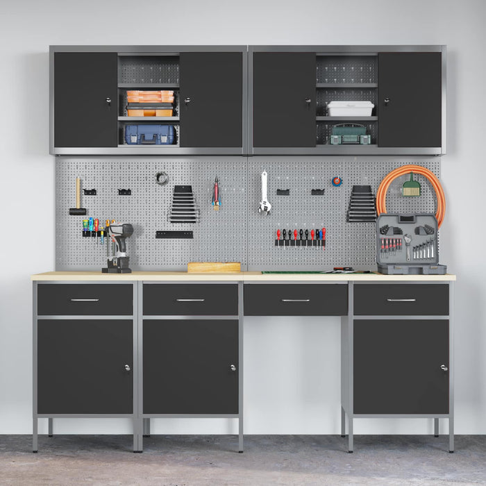 Mobile da lavoro 10 pcs Nero Legno ingegnerizzato e acciaio 3321472