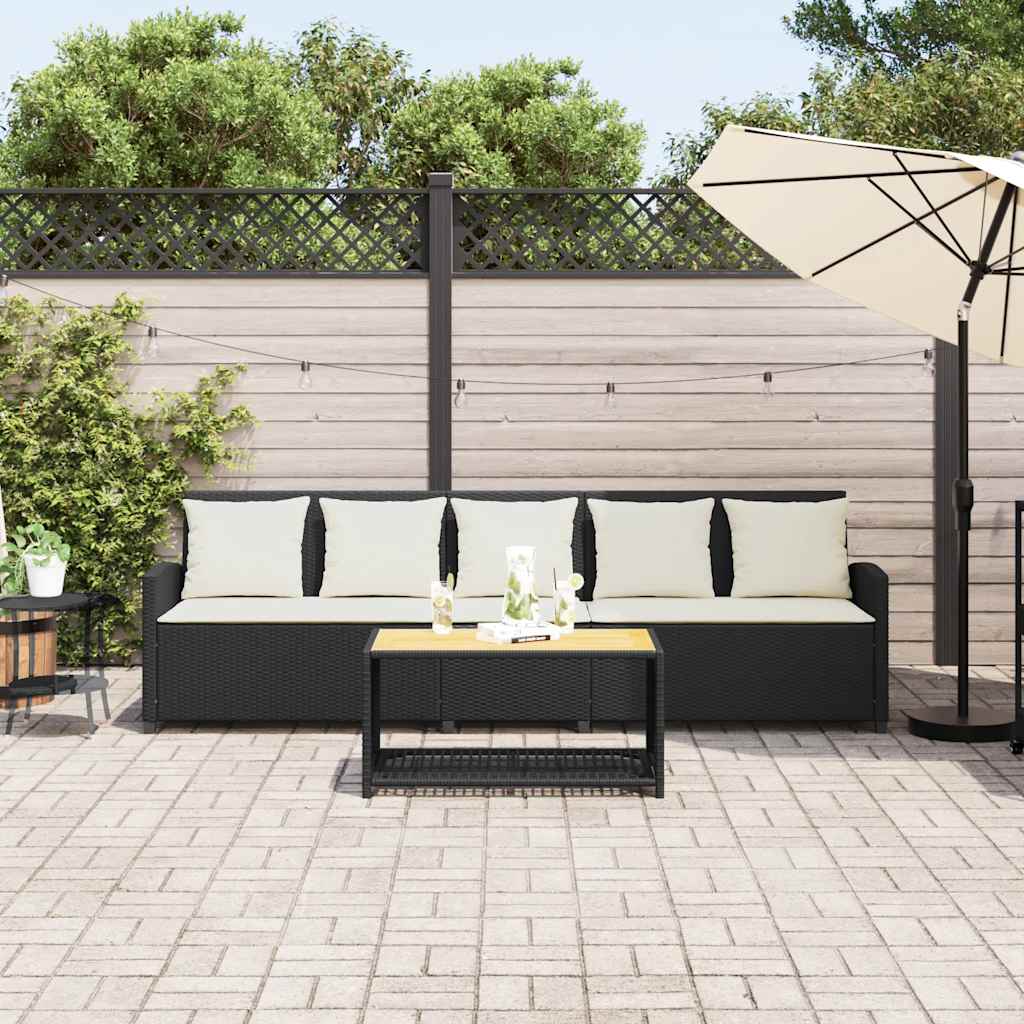 Divano da Giardino a 5 Posti con Cuscini Nero in Polyrattan 4104111