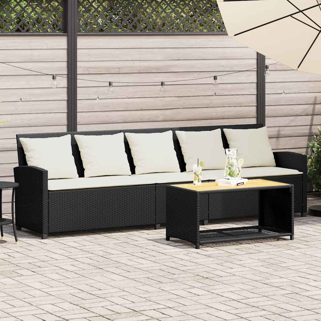 Divano da Giardino a 5 Posti con Cuscini Nero in Polyrattan 4104111