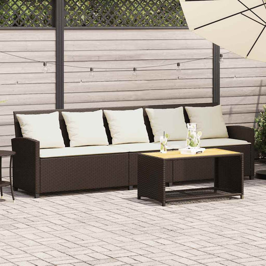 Divano da Giardino a 5 Posti con Cuscini in Polyrattan Marrone