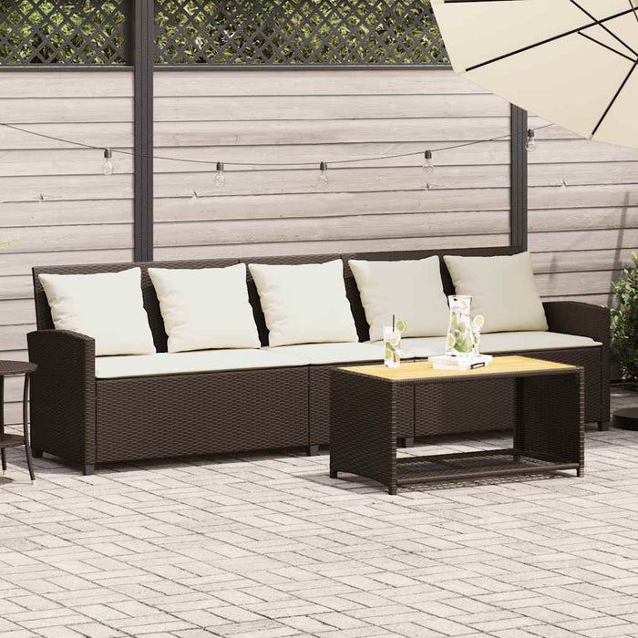Divano da Giardino a 5 Posti con Cuscini in Polyrattan Marrone