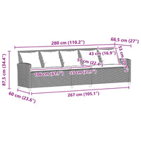 Divano da Giardino con Cuscini 5 Posti Grigio in Polyrattan 4104114
