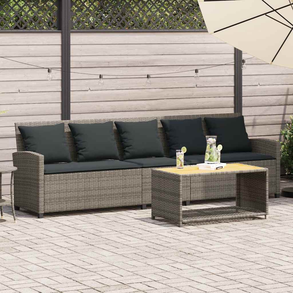 Divano da Giardino con Cuscini 5 Posti Grigio in Polyrattan 4104114
