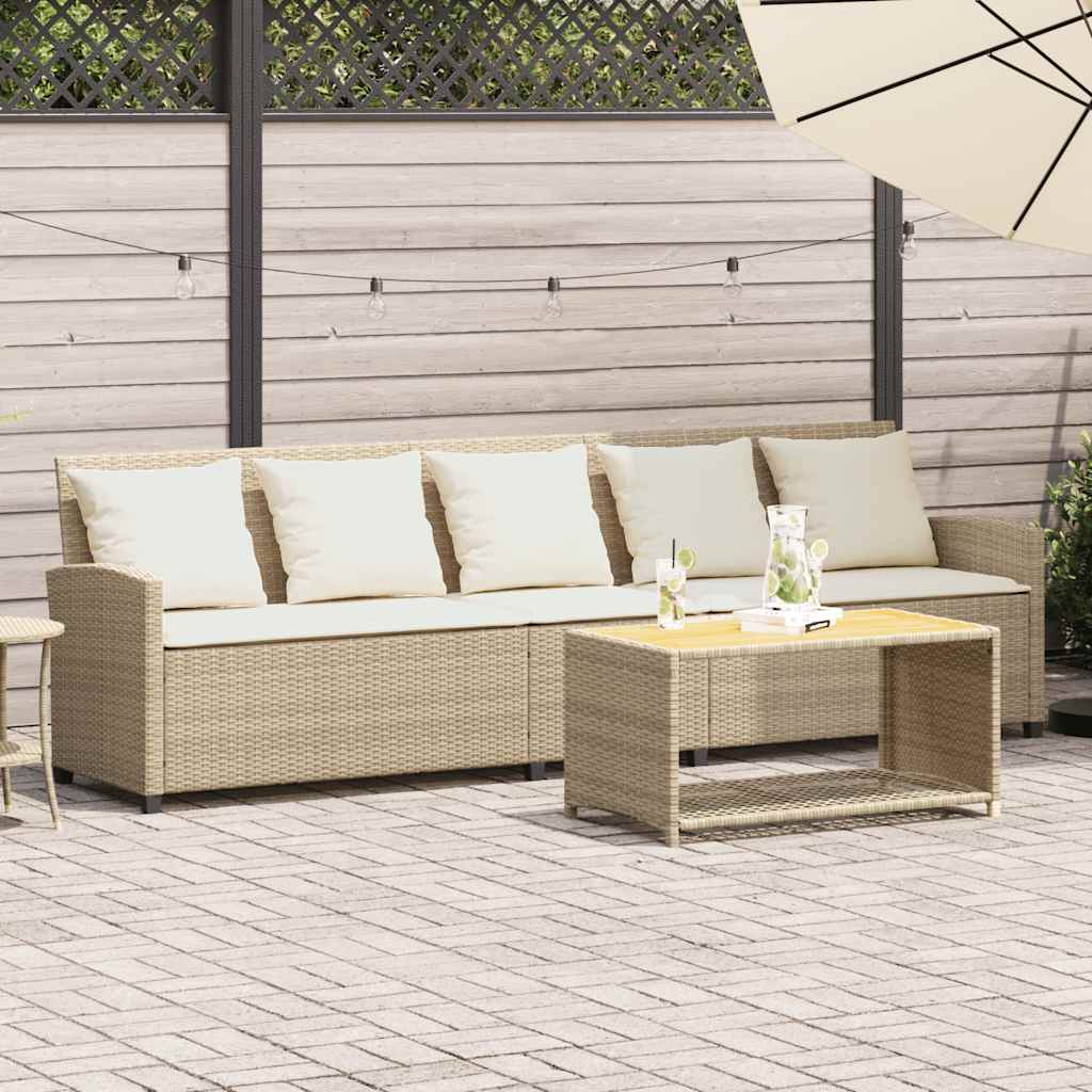 Divano da Giardino con Cuscini a 5 Posti Beige in Polyrattan 4104115
