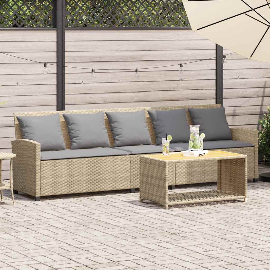 Divano da Giardino con Cuscini a 5 Posti Beige in Polyrattan 4104116