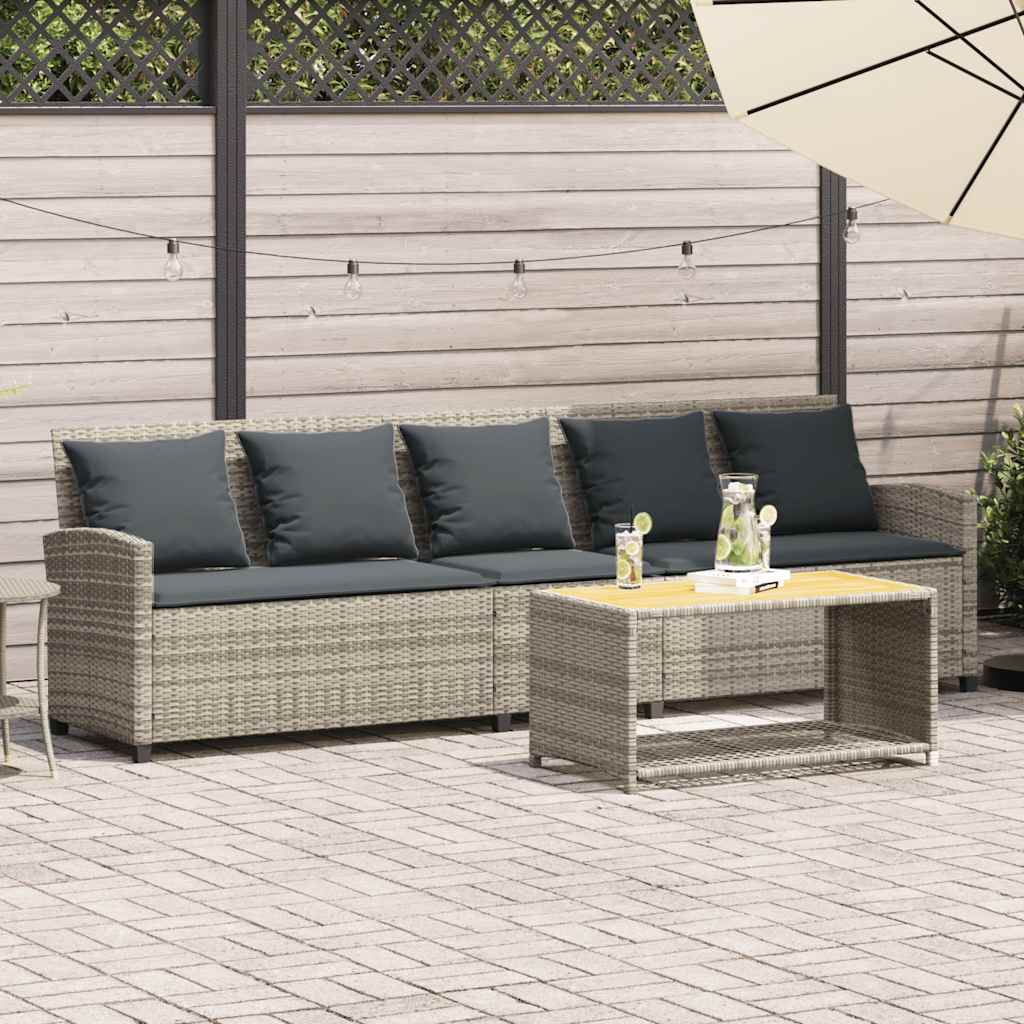 Divano da Giardino con Cuscini 5 Posti Grigio Chiaro Polyrattan 4104117
