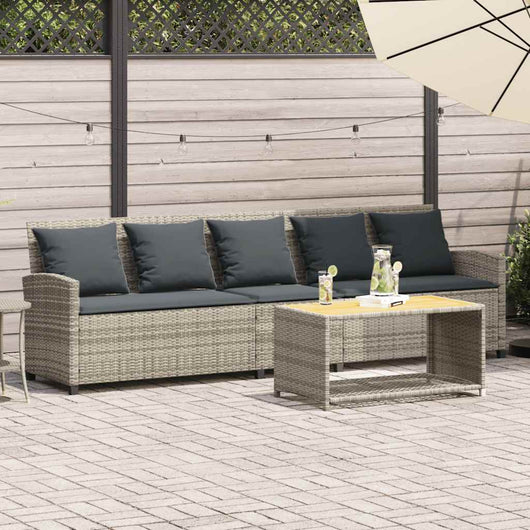 Divano da Giardino con Cuscini 5 Posti Grigio Chiaro Polyrattan 4104117