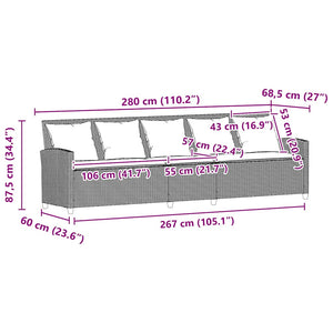 Divano da Giardino a 5 Posti con Cuscini in Polyrattan Marrone 4104119