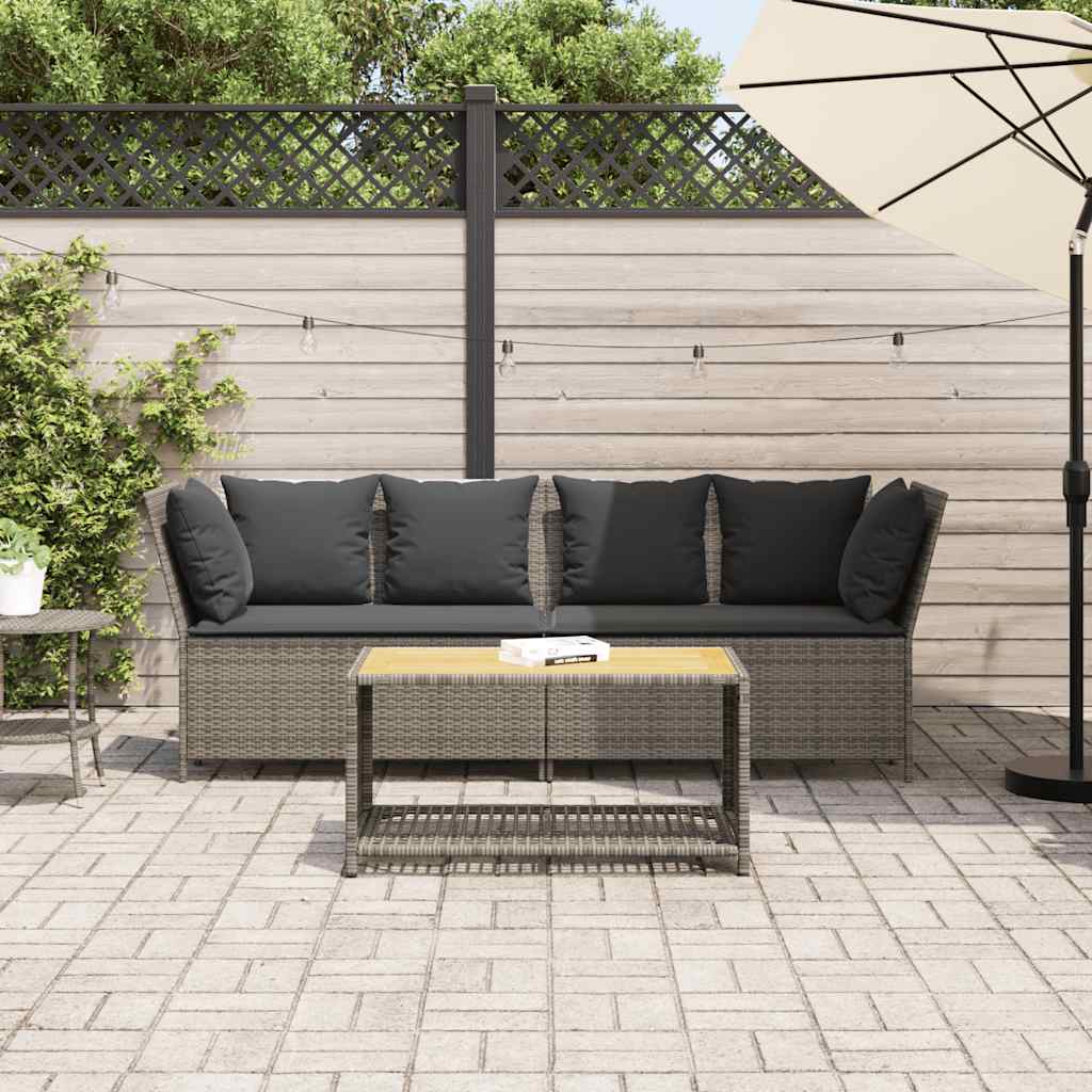 Divano da Giardino con Cuscini in Polyrattan Grigio