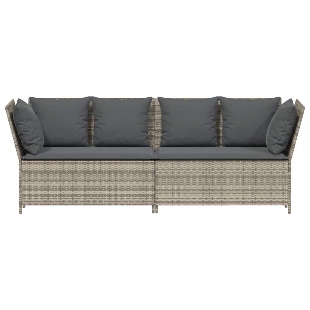 Divano da Giardino con Cuscini in Polyrattan Grigio Chiaro