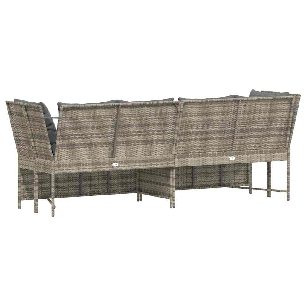 Divano da Giardino con Cuscini in Polyrattan Grigio Chiaro