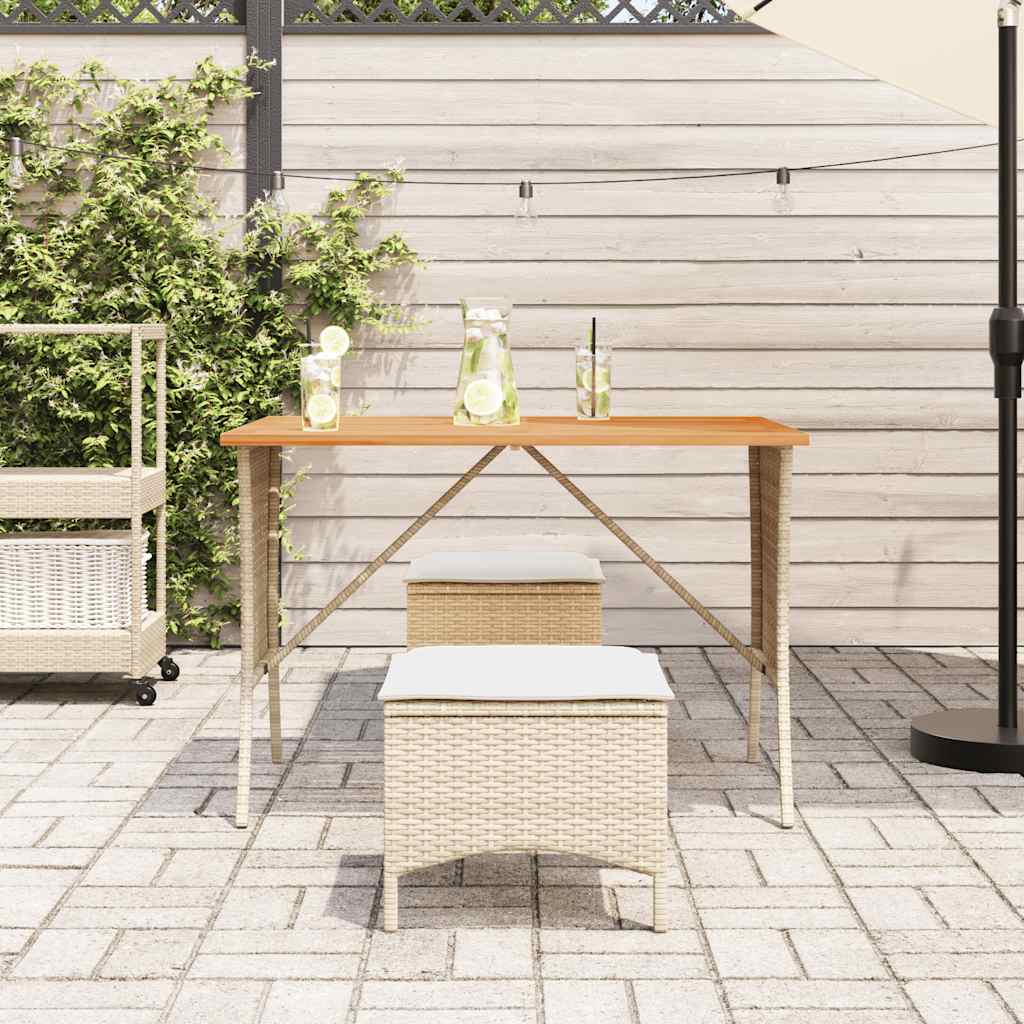 Tavolo Giardino Piano Legno Acacia Beige 105x75x72cm Polyrattan 4104140