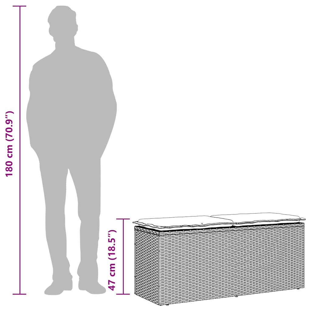 Panca da Giardino con Cuscino Nera 110x40x44 cm in Polyrattan 4104145