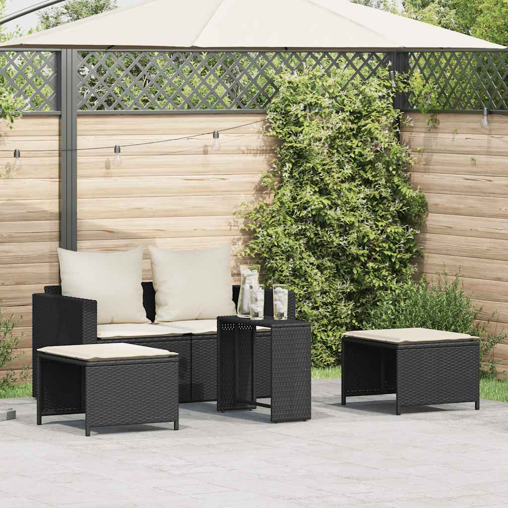 vidaXL Set Divani da Giardino 5 pz con Cuscini in Polyrattan Nero