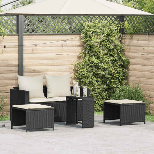 vidaXL Set Divani da Giardino 5 pz con Cuscini in Polyrattan Nero