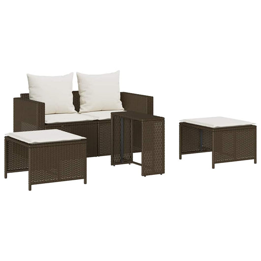 Set Divano da Giardino 5 pz con Cuscini-Sofa da Giardino-Divanetto da esterno Marrone in Polyrattan 149986