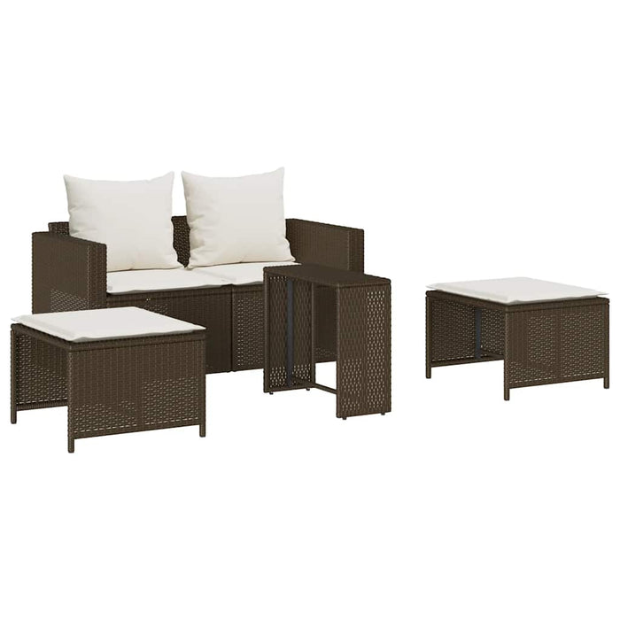 Set Divano da Giardino 5 pz con Cuscini-Sofa da Giardino-Divanetto da esterno Marrone in Polyrattan 149986