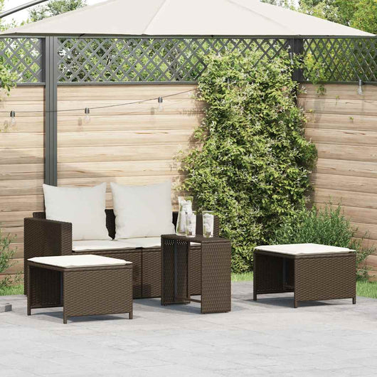 Set Divano da Giardino 5 pz con Cuscini-Sofa da Giardino-Divanetto da esterno Marrone in Polyrattan 149986