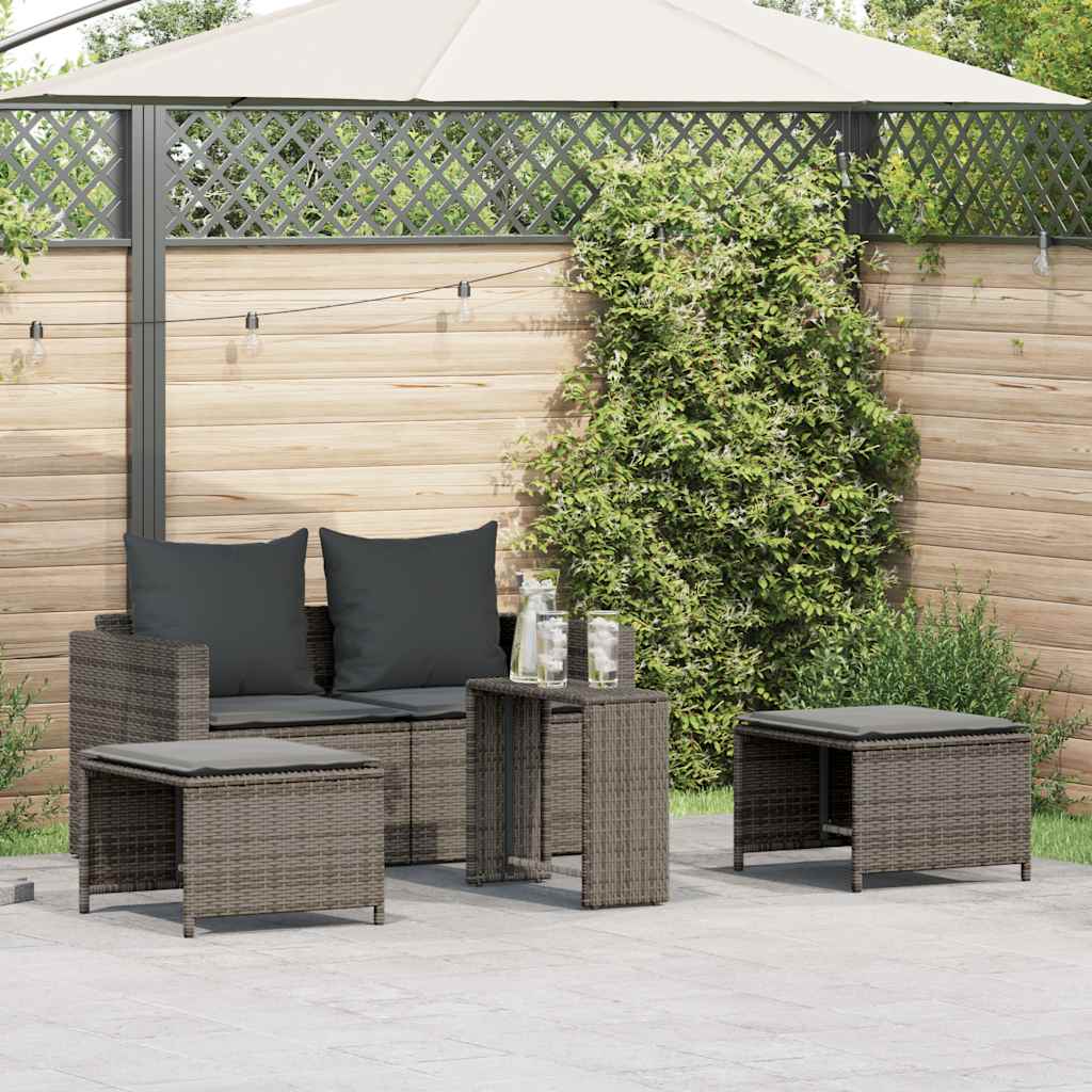 Set Divano da Giardino 5 pz con Cuscini Grigio in Polyrattan 4104165