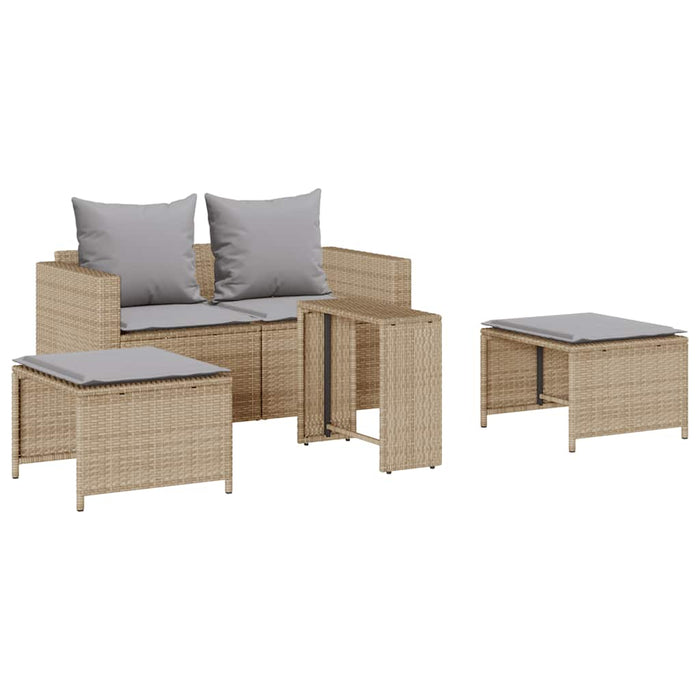 Set Divano da Giardino 5 pz con Cuscini-Sofa da Giardino-Divanetto da esterno Beige in Polyrattan 704392