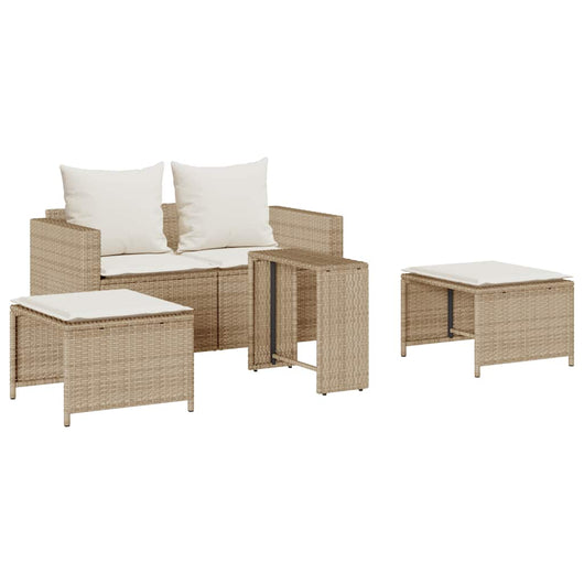Set Divano da Giardino 5 pz con Cuscini-Sofa da Giardino-Divanetto da esterno Beige in Polyrattan 741786