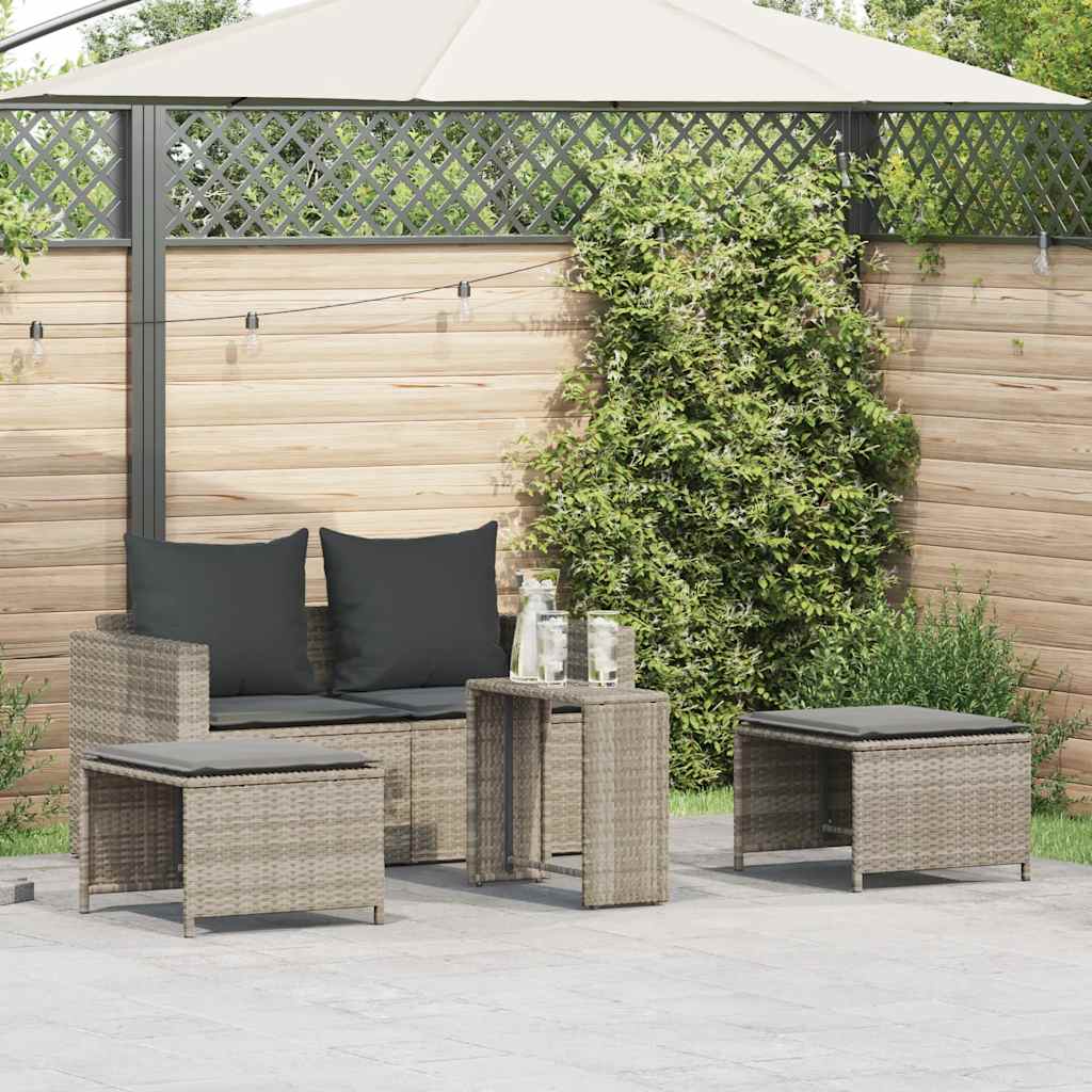 Set Divano da Giardino 5pz con Cuscini-Sofa da Giardino-Divanetto da esterno Grigio Chiaro Polyrattan 122905