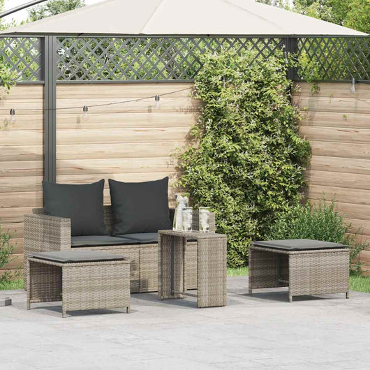 Set Divano da Giardino 5pz con Cuscini-Sofa da Giardino-Divanetto da esterno Grigio Chiaro Polyrattan 122905