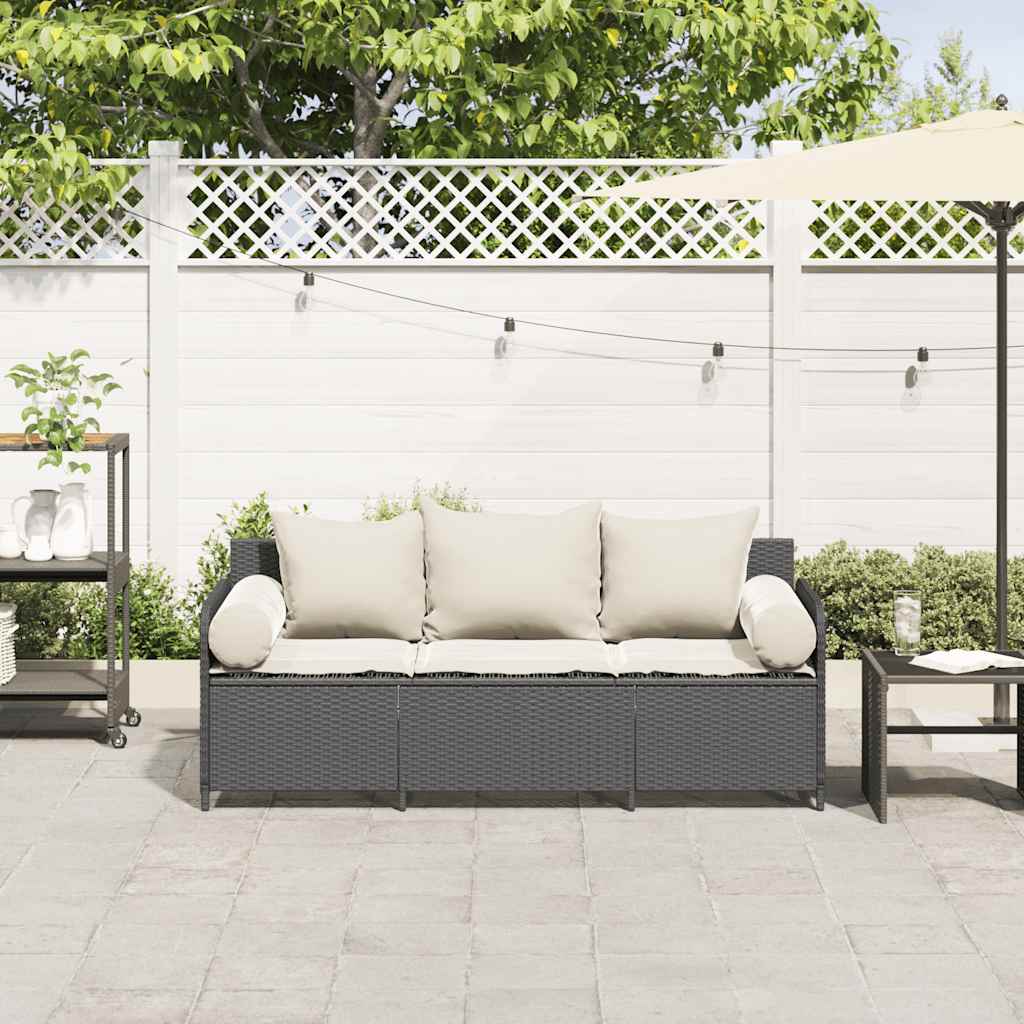 Divano da Giardino a 3 Posti con Cuscini Nero in Polyrattan 4104172