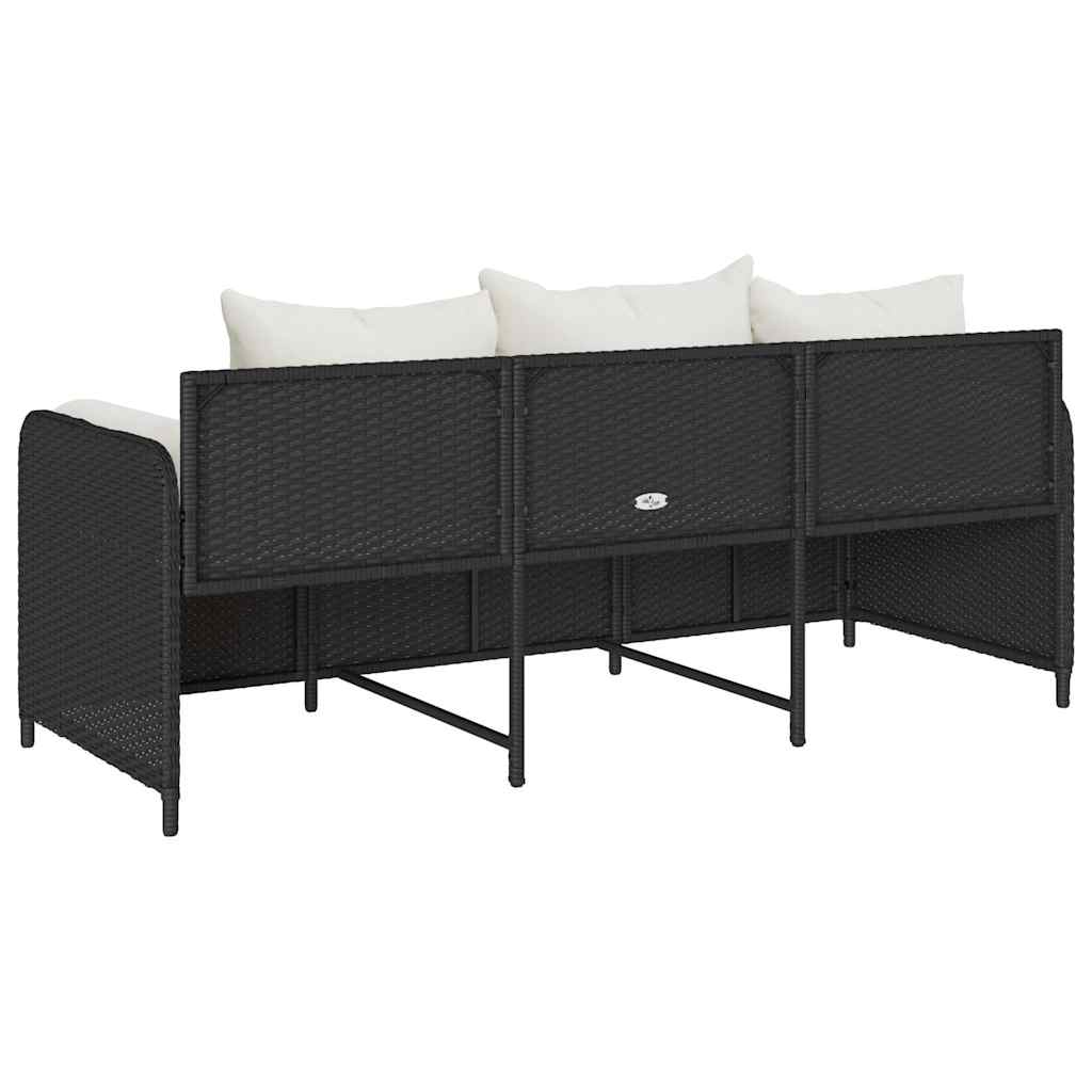 Divano da Giardino a 3 Posti con Cuscini Nero in Polyrattan 4104172