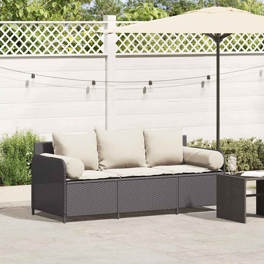 Divano da Giardino a 3 Posti con Cuscini Nero in Polyrattan 4104172