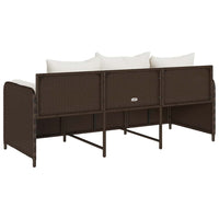 Divano da Giardino a 3 Posti con Cuscini in Polyrattan Marrone